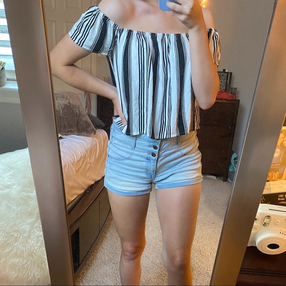White and Black Striped Top
